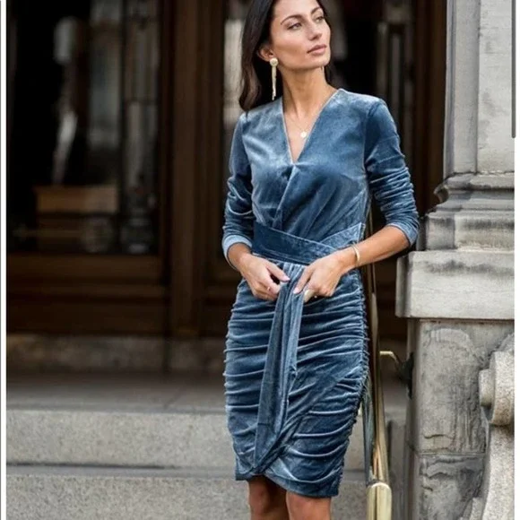 bohme | Dresses | Bohme Blue Velvet Dress Shirred Skirt Size Medium |  Poshmark